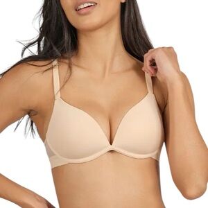 Lively Deep V No-Wire Push-Up Oomph Bra Toasted Almond Size‎ 34 DD 34 E NWT